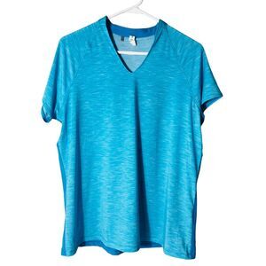 Under Armour Women's L Blue T-Shirt Heatgear Stretch Athletic Activewear V‎ Neck